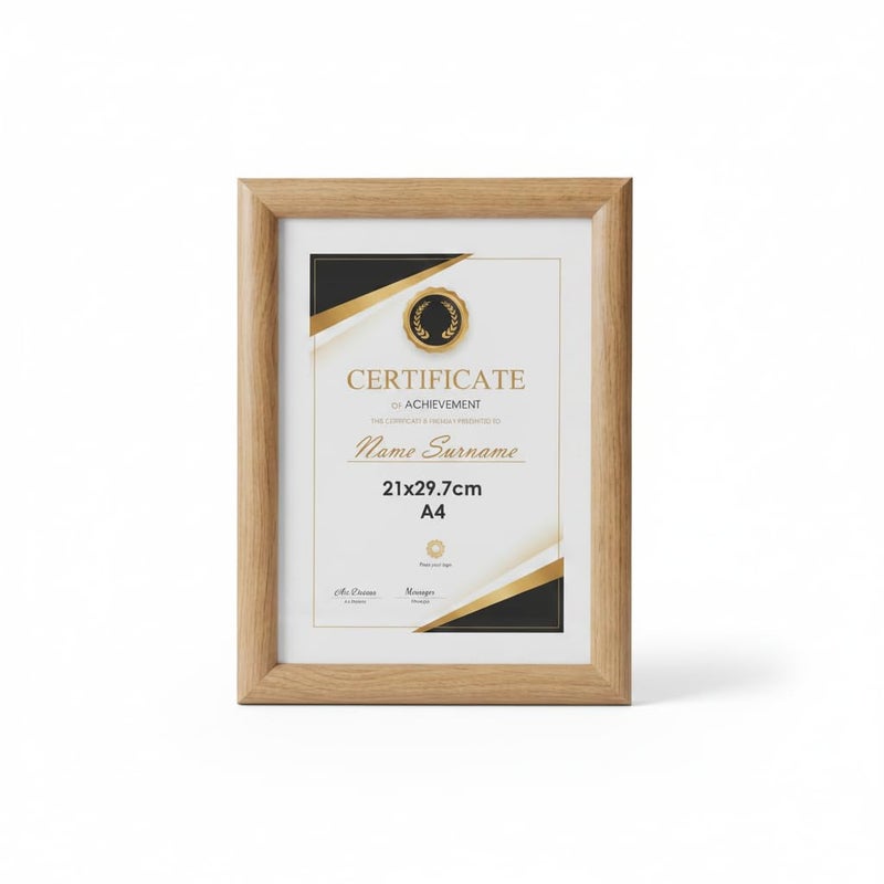 A4 Certificate Frame, 21x29.7cm, Natural Wood Finish - Image 1