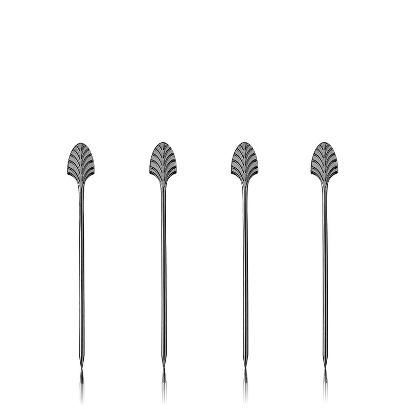 Viski Gunmetal Art Deco Cocktail Picks  Heavy Duty Toothpicks Stainless Steel Metal Drink Skewers Barware Accessories  Black 5inch Set of 4