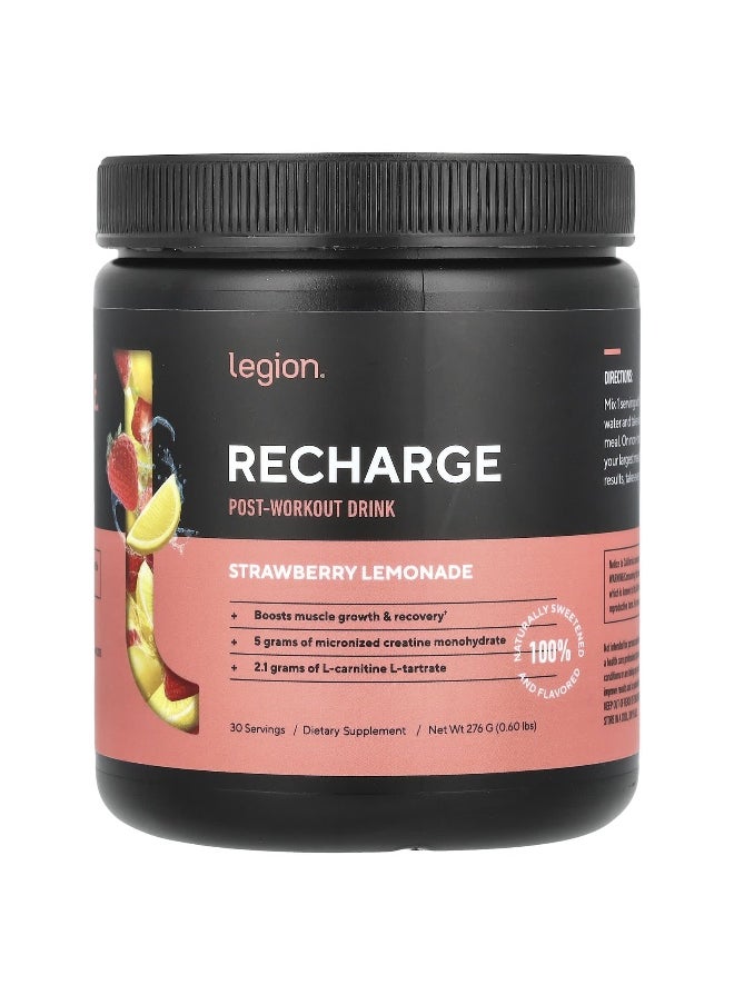 Legion Athletics Legion Athletics, Recharge, Post-Workout Drink, Strawberry Lemonade, 0.6 lbs (276 g)  - Image 1