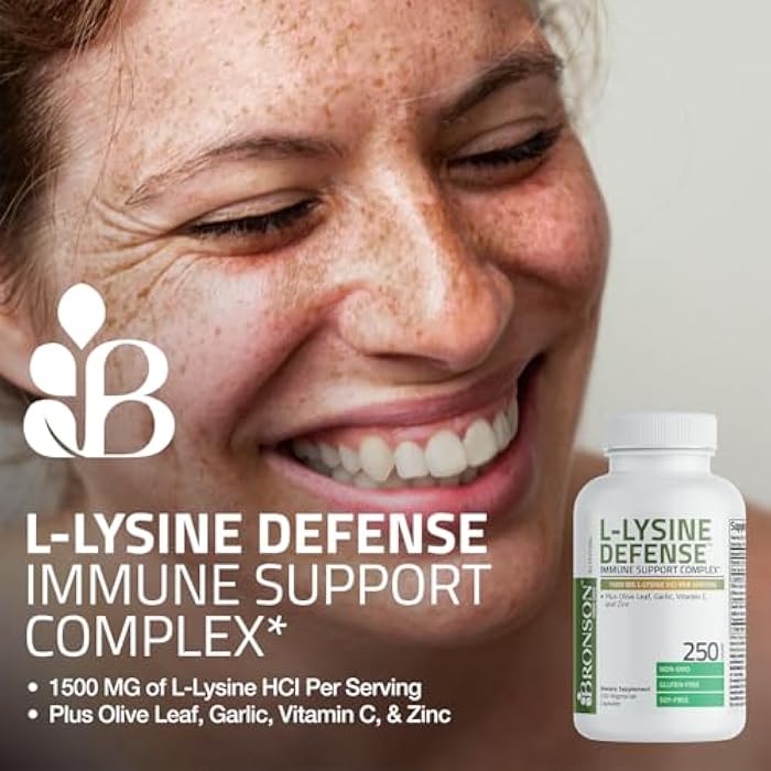 Bronson L-Lysine Defense Immune Support Complex 1500 MG L-Lysine Plus Olive Leaf, Garlic, Vitamin C and Zinc - Non-GMO, 90 Vegetarian Capsules - Image 3
