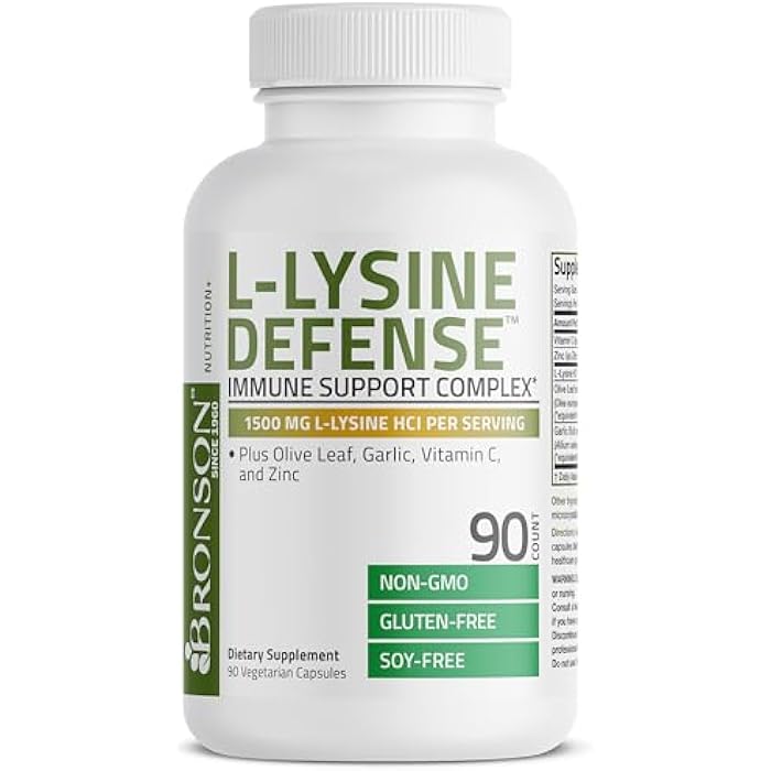 Bronson L-Lysine Defense Immune Support Complex 1500 MG L-Lysine Plus Olive Leaf, Garlic, Vitamin C and Zinc - Non-GMO, 90 Vegetarian Capsules - Image 5