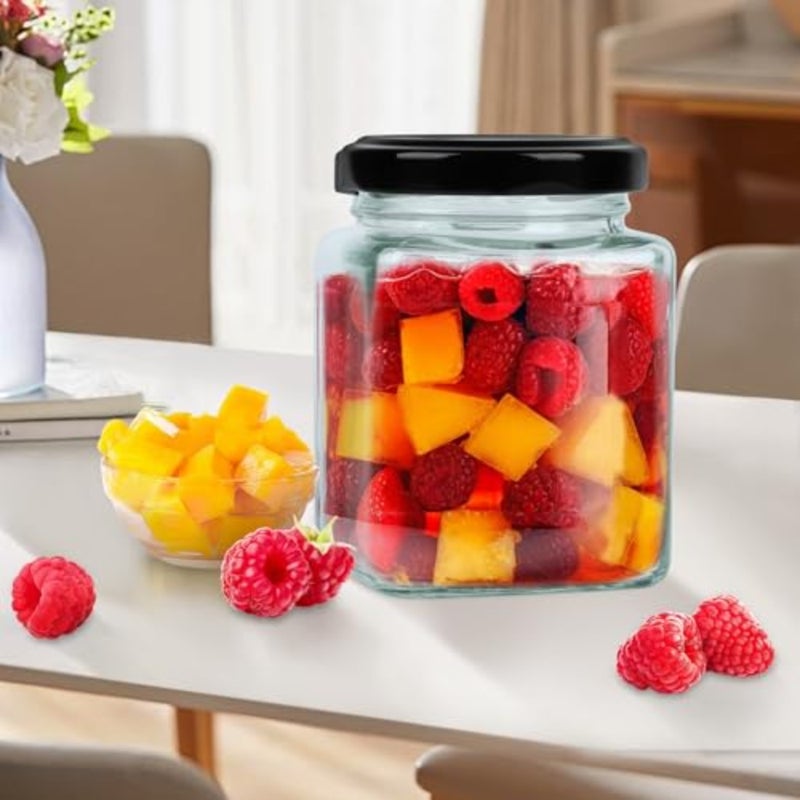12 Pack 8oz Square Glas Jars with Airtight Black Lids, Labels and Cleaning Brush, Small Mason Jars for Spices, Jam, honey, Jelly, DIY Gifts, Wedding Favors - Image 3