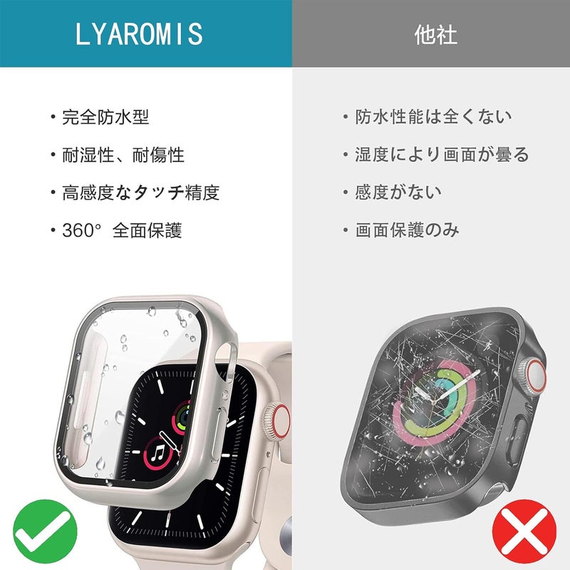 LYAROMIS عبوة مكونة من 4 حالات لساعة Apple Watch، غطاء واقي مقاوم للصدمات مزود بحامي شاشة من الزجاج المقوى، مناسب للسلسلات 9/8/7/SE/6/5/4/3/2/1 (الألوان: أسود، شفاف، أزرق داكن، أخضر داكن، 40 مم) - Image 3