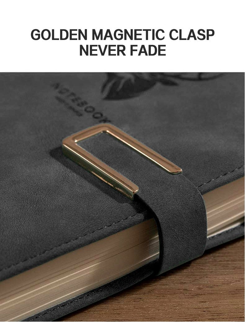 360P Super Thick Business Notebook A5 Buckle Sheepskin Notepad with Deer Head Design -  PU Leather Hardcover Journal, Diary - Perfect Gift （Black） - Image 4