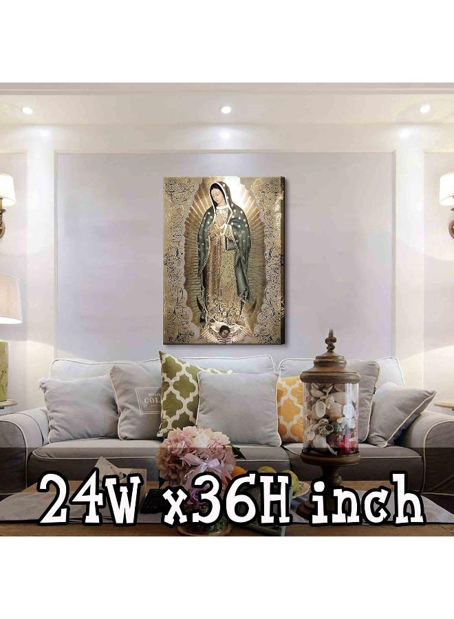 EMODA Large Framed Our Lady of Guadalupe Canvas Wall Art 60 × 90 cm – Virgin Mary Catholic Religious Painting, Virgen De Guadalupe Portrait Poster Print for Home & Church Decor - Image 2