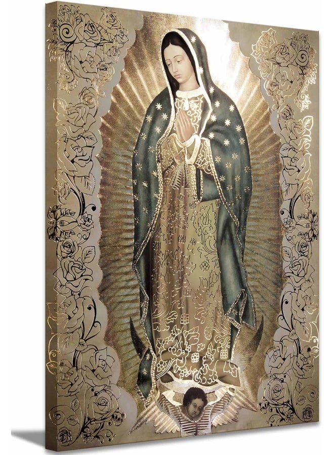 EMODA Large Framed Our Lady of Guadalupe Canvas Wall Art 60 × 90 cm – Virgin Mary Catholic Religious Painting, Virgen De Guadalupe Portrait Poster Print for Home & Church Decor - Image 1