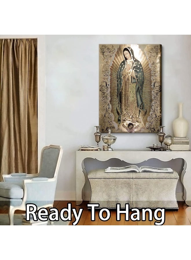 EMODA Large Framed Our Lady of Guadalupe Canvas Wall Art 60 × 90 cm – Virgin Mary Catholic Religious Painting, Virgen De Guadalupe Portrait Poster Print for Home & Church Decor - Image 3
