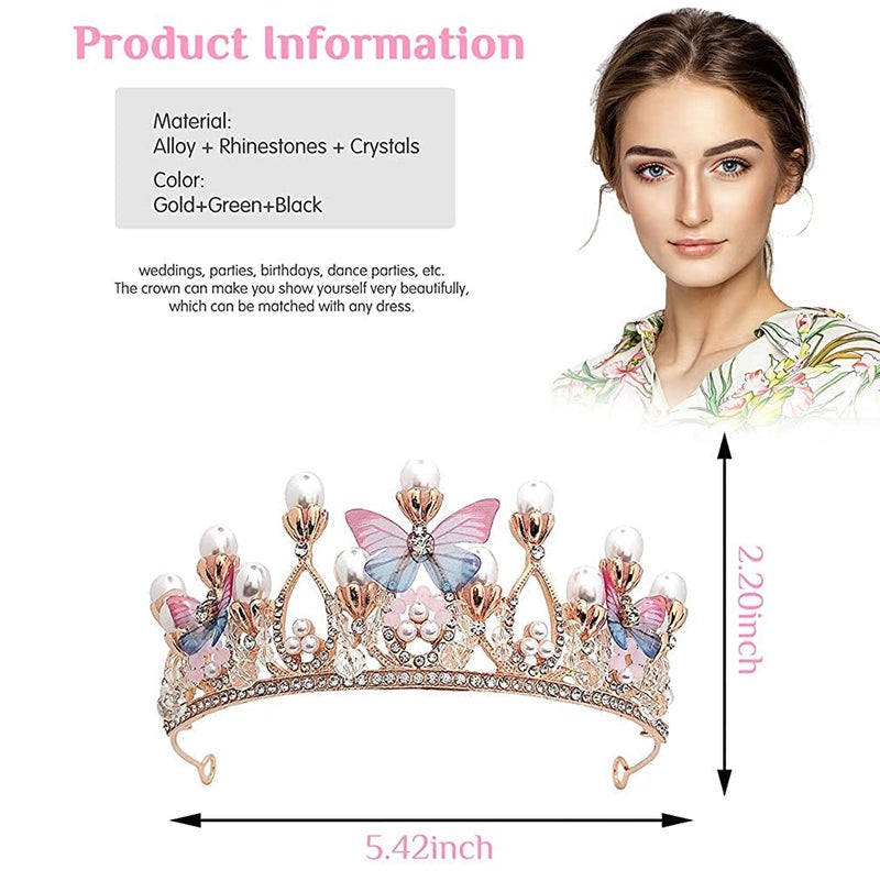 Simxen Crystal Tiara Crown Pearl Princess Costume Crown Headband Flower Pageant Handmade Hair Accessories Cosplay,Birthday,Celebration for Girl Women - Image 3