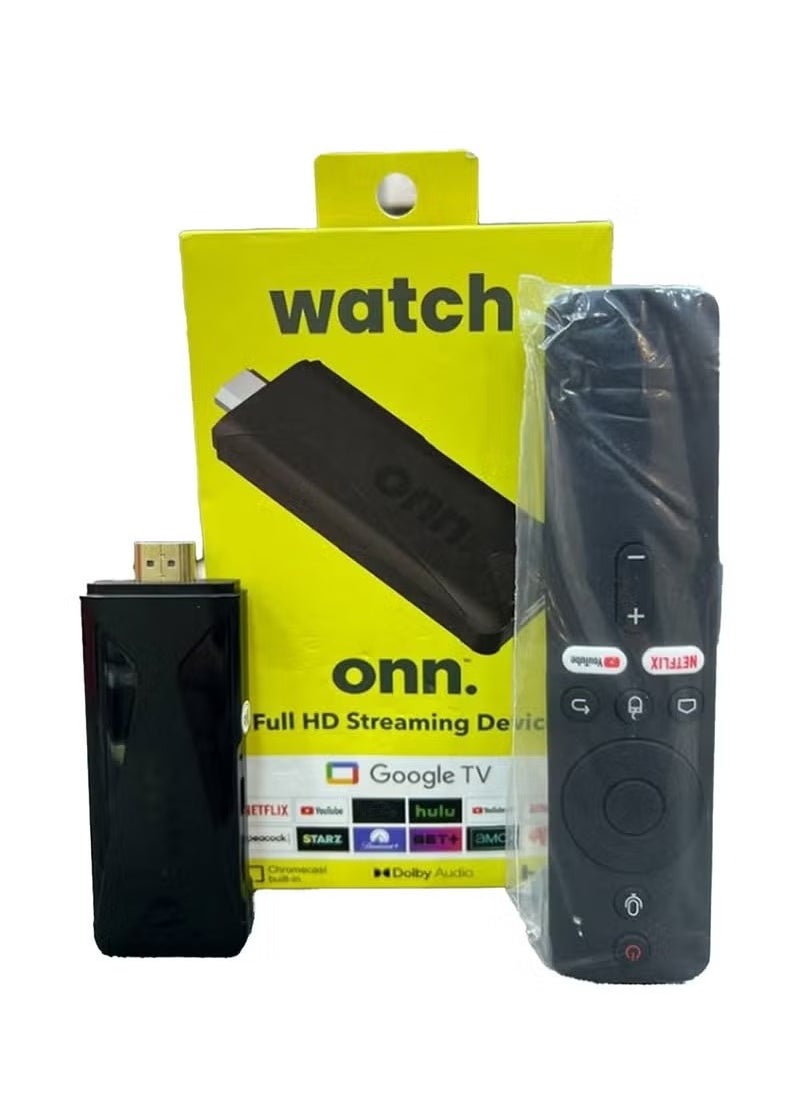 ONN - Android TV Full HD Streaming Device Stick – FHD TV Dongle with Voice Control Remote, Google TV Interface & Google Assistant Support | HDMI Smart TV Stick for Streaming YouTube, Netflix, Disney+, and More | Wi-Fi Enabled Media Player - Image 1