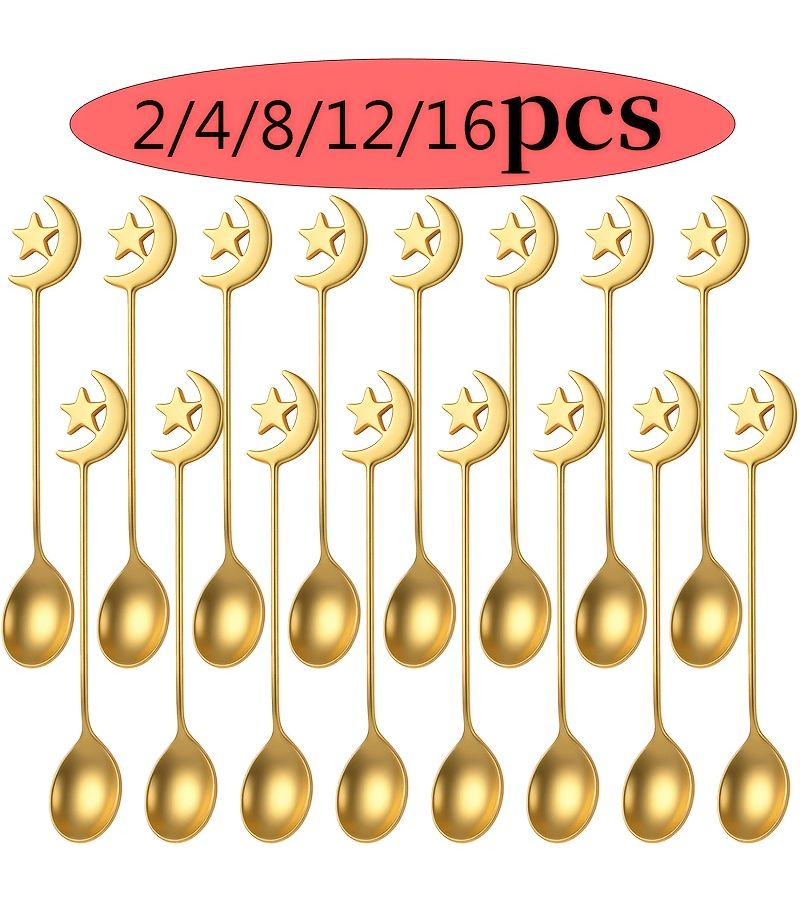 12pcs Stainless Steel Star Moon Shaped Spoon Set Coffee Dessert Tea Ice Cream Stirring Spoon Mirror Polished Dishwasher Safe Silvery For Home Kitchen - Image 1