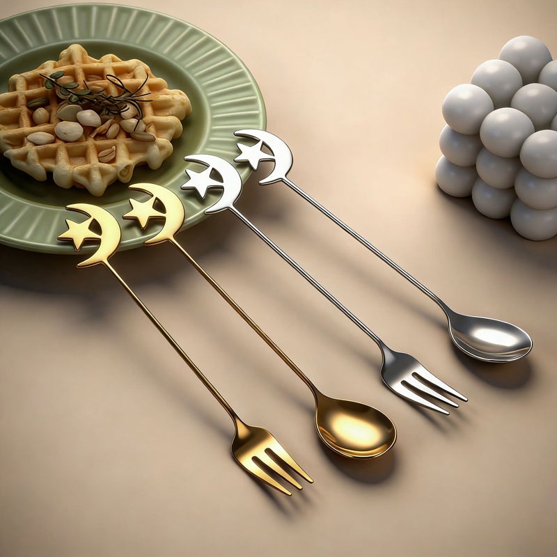12pcs Stainless Steel Star Moon Shaped Spoon Set Coffee Dessert Tea Ice Cream Stirring Spoon Mirror Polished Dishwasher Safe Silvery For Home Kitchen - Image 4