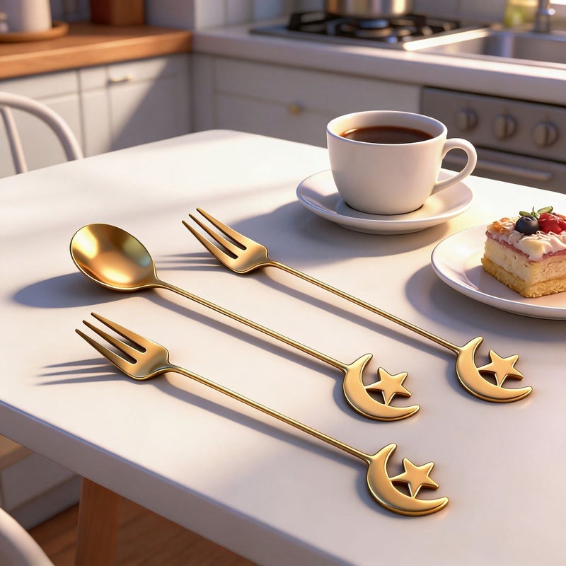 12pcs Stainless Steel Star Moon Shaped Spoon Set Coffee Dessert Tea Ice Cream Stirring Spoon Mirror Polished Dishwasher Safe Silvery For Home Kitchen - Image 2