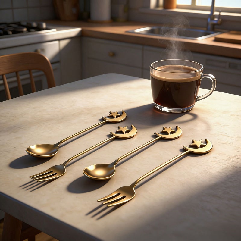 12pcs Stainless Steel Star Moon Shaped Spoon Set Coffee Dessert Tea Ice Cream Stirring Spoon Mirror Polished Dishwasher Safe Silvery For Home Kitchen - Image 5