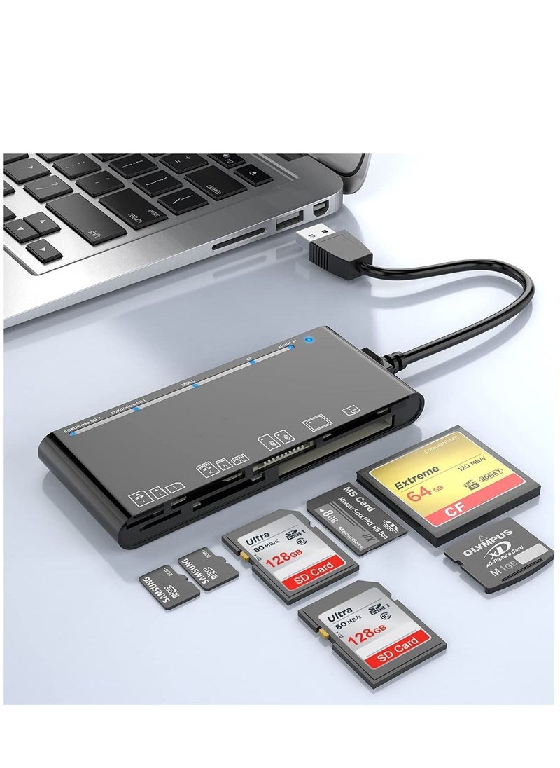 Arabest - USB 3.0 Memory Card Reader/Writer for CF Card, xD Card, SD Card, Micro SD Card, MS Card, with a 13cm USB Cable design - 5 cards read simultaneously - Image 1