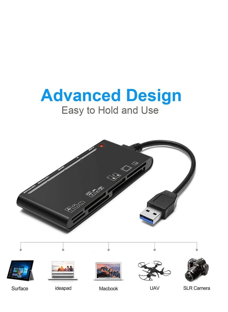 Arabest - USB 3.0 Memory Card Reader/Writer for CF Card, xD Card, SD Card, Micro SD Card, MS Card, with a 13cm USB Cable design - 5 cards read simultaneously - Image 1
