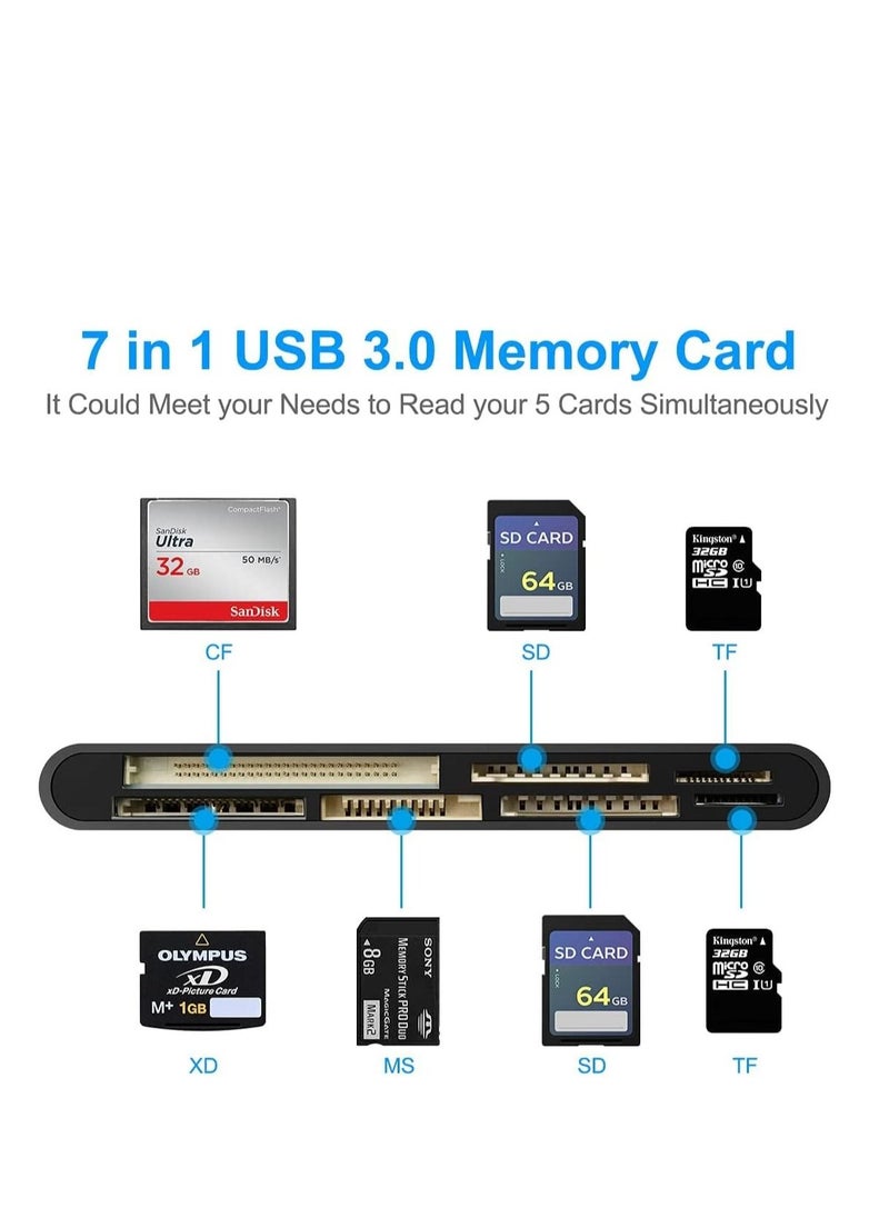 Arabest - USB 3.0 Memory Card Reader/Writer for CF Card, xD Card, SD Card, Micro SD Card, MS Card, with a 13cm USB Cable design - 5 cards read simultaneously - Image 1