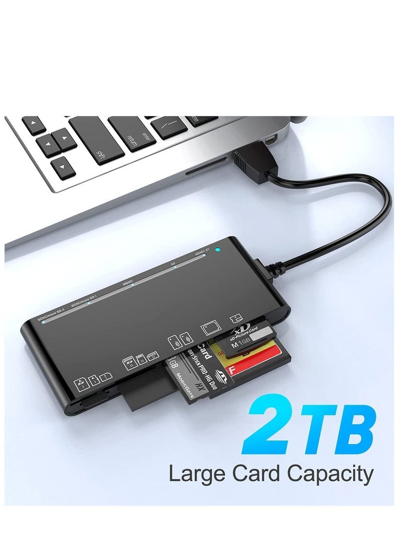 Arabest - USB 3.0 Memory Card Reader/Writer for CF Card, xD Card, SD Card, Micro SD Card, MS Card, with a 13cm USB Cable design - 5 cards read simultaneously - Image 1