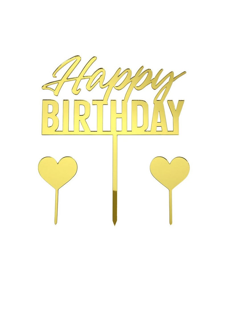 Happy Birthday Gold Acrylic Cake Topper Set - 3 Pieces  - Image 1