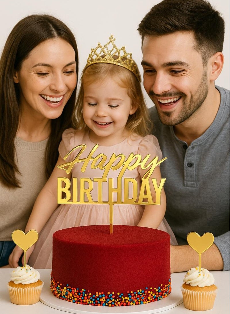 Happy Birthday Gold Acrylic Cake Topper Set - 3 Pieces  - Image 2