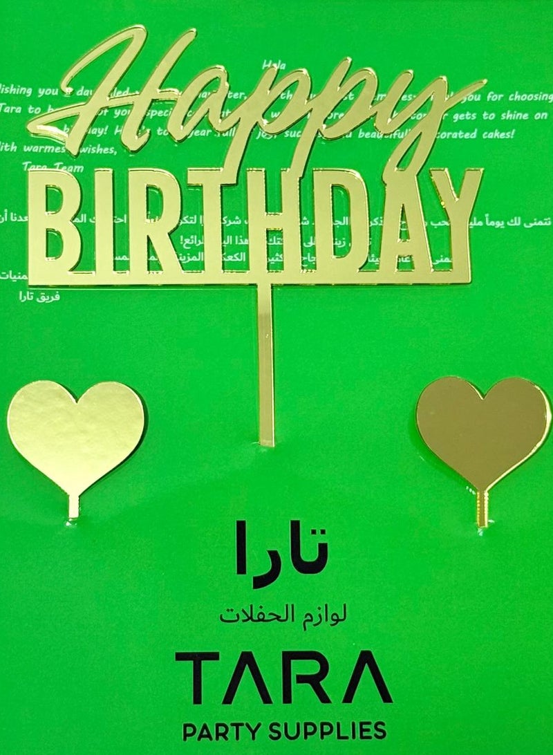 Happy Birthday Gold Acrylic Cake Topper Set - 3 Pieces  - Image 5