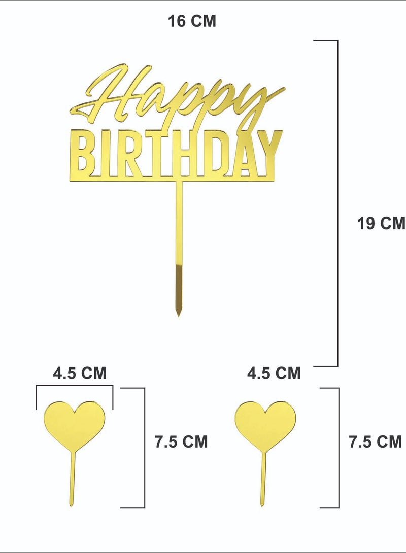 Happy Birthday Gold Acrylic Cake Topper Set - 3 Pieces  - Image 4