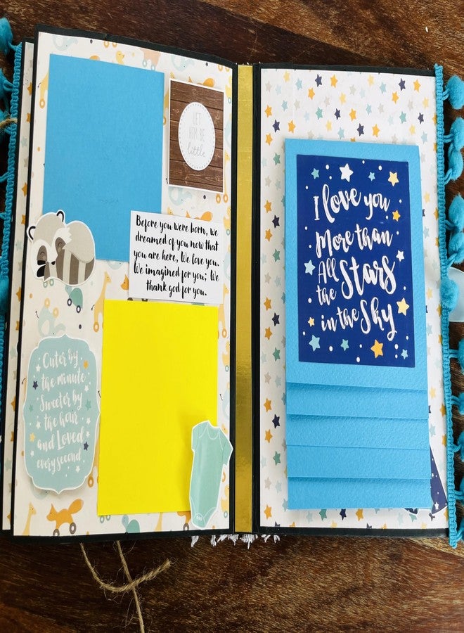 Crafted Forever Handmade Baby Boy Scrapbook/mini album for Gifting and Memory Keeping, can hold 32 photos, A5 size, Hard bound, Pre decorated (Without Photos) - Image 4