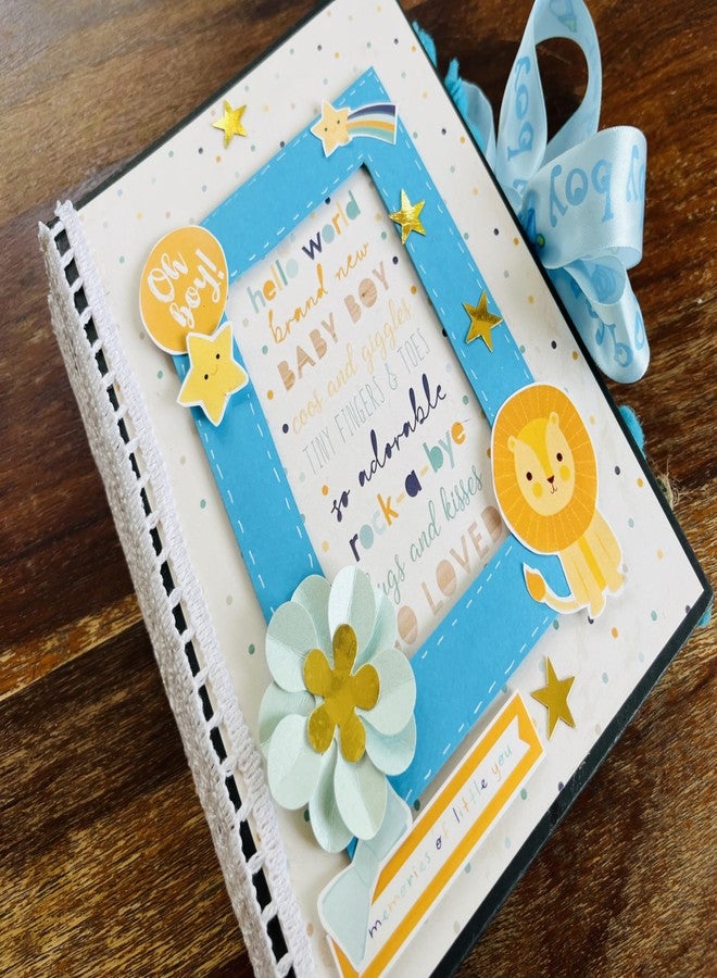 Crafted Forever Handmade Baby Boy Scrapbook/mini album for Gifting and Memory Keeping, can hold 32 photos, A5 size, Hard bound, Pre decorated (Without Photos) - Image 1