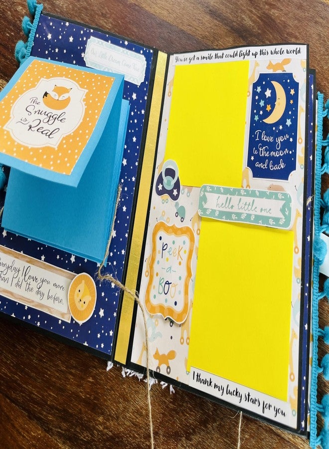 Crafted Forever Handmade Baby Boy Scrapbook/mini album for Gifting and Memory Keeping, can hold 32 photos, A5 size, Hard bound, Pre decorated (Without Photos) - Image 2