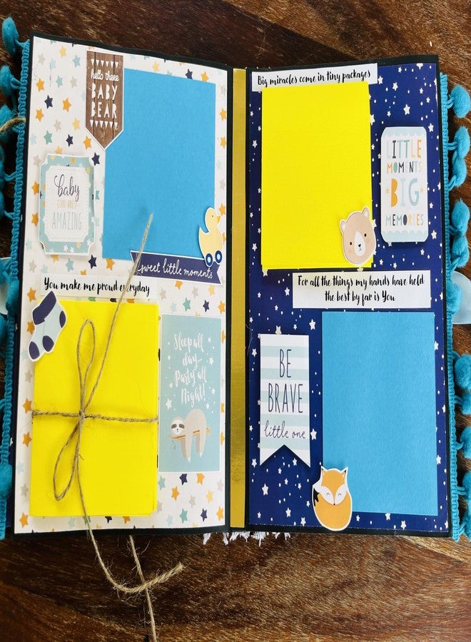Crafted Forever Handmade Baby Boy Scrapbook/mini album for Gifting and Memory Keeping, can hold 32 photos, A5 size, Hard bound, Pre decorated (Without Photos) - Image 3