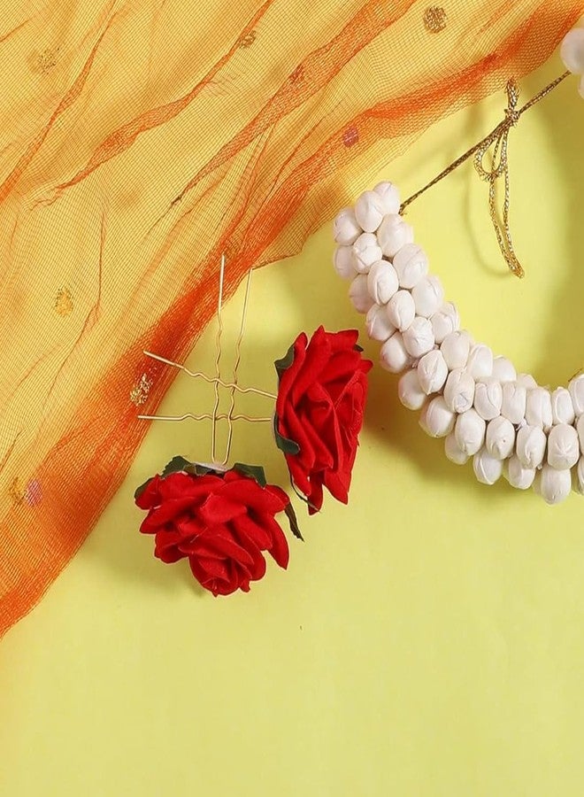 Multibrite Small Red Rose Hair Clip, Bobby Pins for Thick & Thin Hair, Artificial Flower Clips for Wedding, Party & Casual Days, Juda U Pins, Stylish Hair Accessories for Women's and Girls (2 Pcs) - Image 3