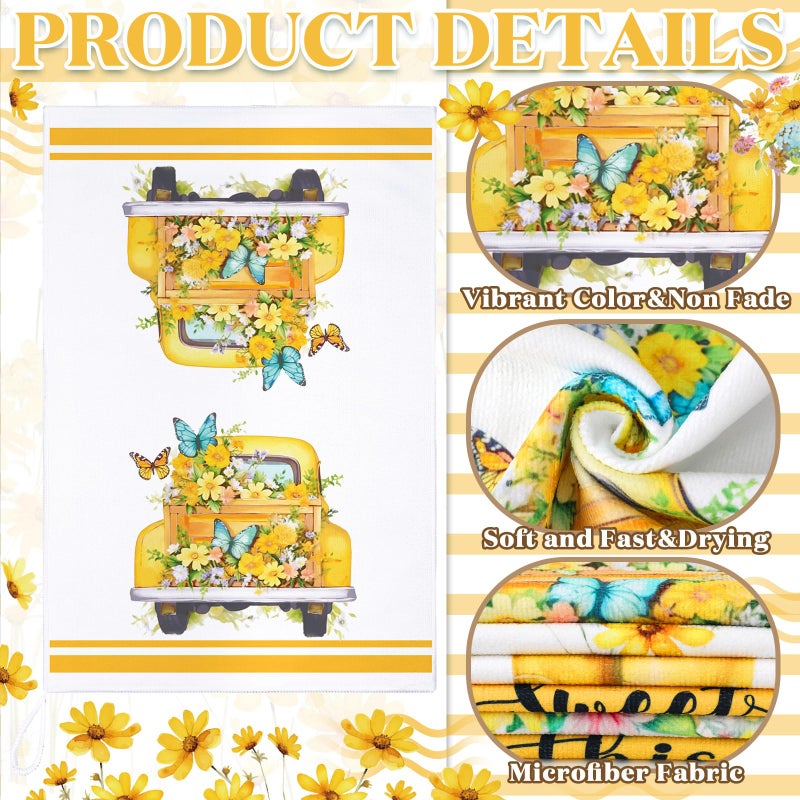 Boyiee Set of 6 Yellow Flower Kitchen Towels Decorative Floral Tea Towels Absorbent Home Dish Towels 24 x 16 Inch Truck Reusable Hand Towel Housewarming Gift for Farmhouse Kitchen Bathroom Decoration - Image 5