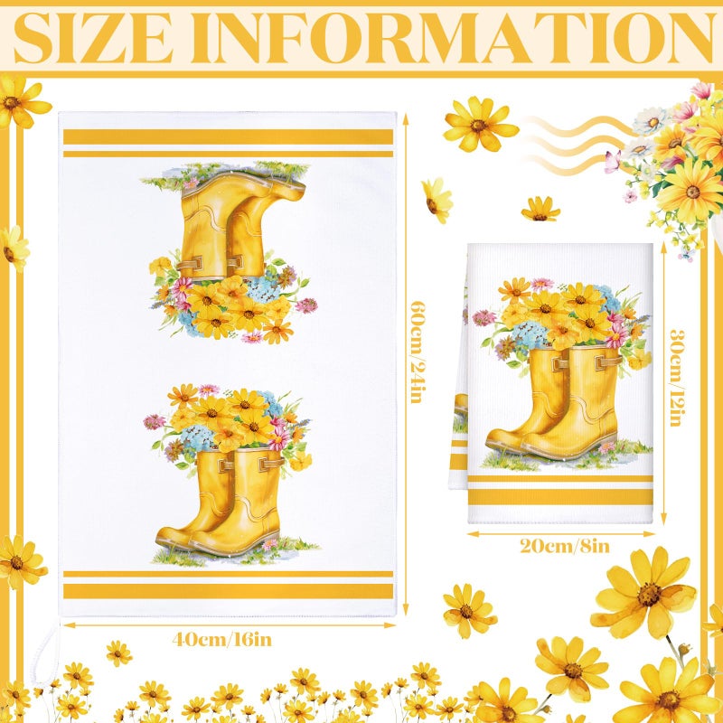 Boyiee Set of 6 Yellow Flower Kitchen Towels Decorative Floral Tea Towels Absorbent Home Dish Towels 24 x 16 Inch Truck Reusable Hand Towel Housewarming Gift for Farmhouse Kitchen Bathroom Decoration - Image 4