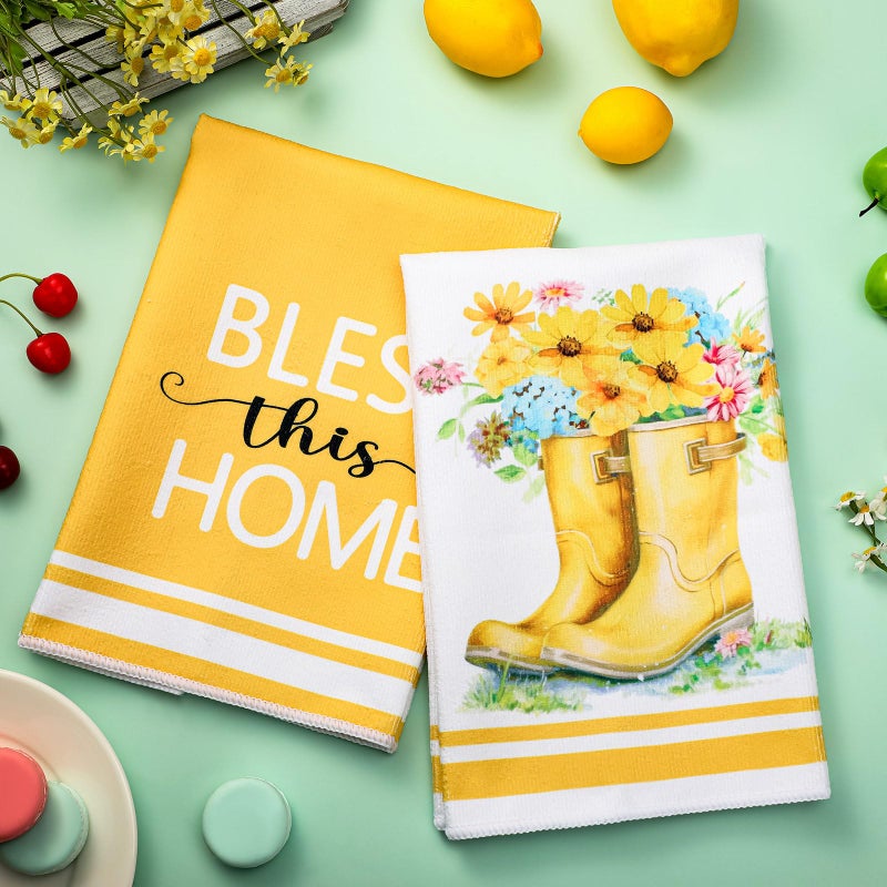 Boyiee Set of 6 Yellow Flower Kitchen Towels Decorative Floral Tea Towels Absorbent Home Dish Towels 24 x 16 Inch Truck Reusable Hand Towel Housewarming Gift for Farmhouse Kitchen Bathroom Decoration - Image 3