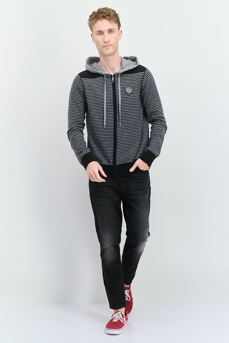 Ed Hardy سويت شيرت كامل بسحاب بغطاء رأس للرجال بشعار باتش، أسود - Image 4