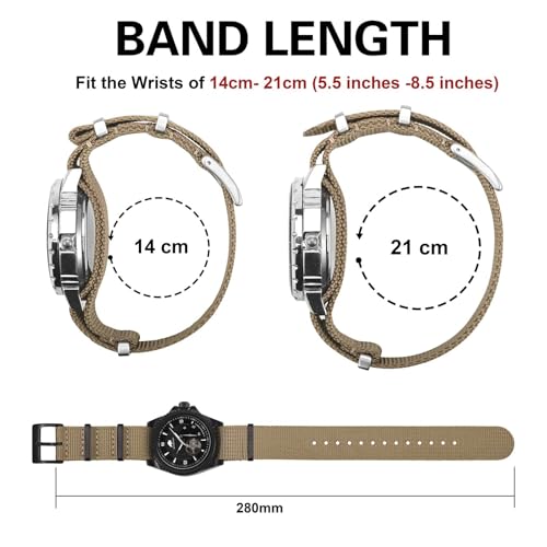 BISONSTRAP Nylon Watch Bands for Men, One-Piece Military Watch Straps, 20mm, Khaki Tan (Black Buckle) - Image 5
