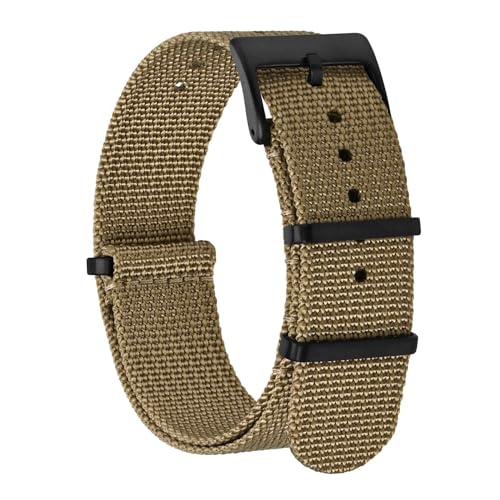 BISONSTRAP Nylon Watch Bands for Men, One-Piece Military Watch Straps, 20mm, Khaki Tan (Black Buckle) - Image 1