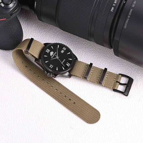 BISONSTRAP Nylon Watch Bands for Men, One-Piece Military Watch Straps, 20mm, Khaki Tan (Black Buckle) - Image 2