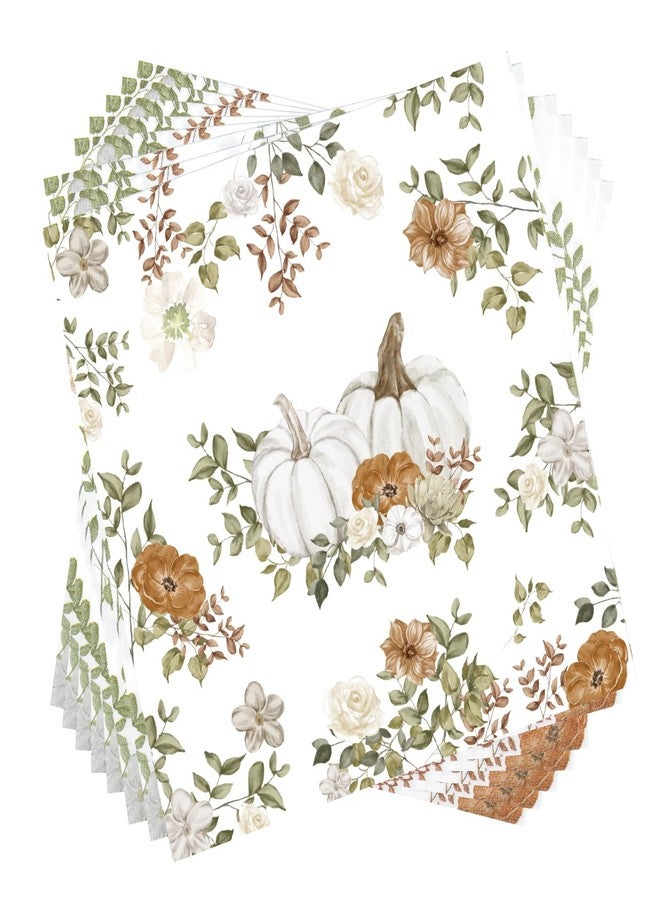 Purhapfre 100Pcs Fall Paper Napkins Party Supplies Autumn Thanksgiving Disposable Napkins White Pumpkin Flower Napkin Tableware Set for Fall Decor Thanksgiving Party Supplies(6.5 x 6.5 Inch) - Image 1