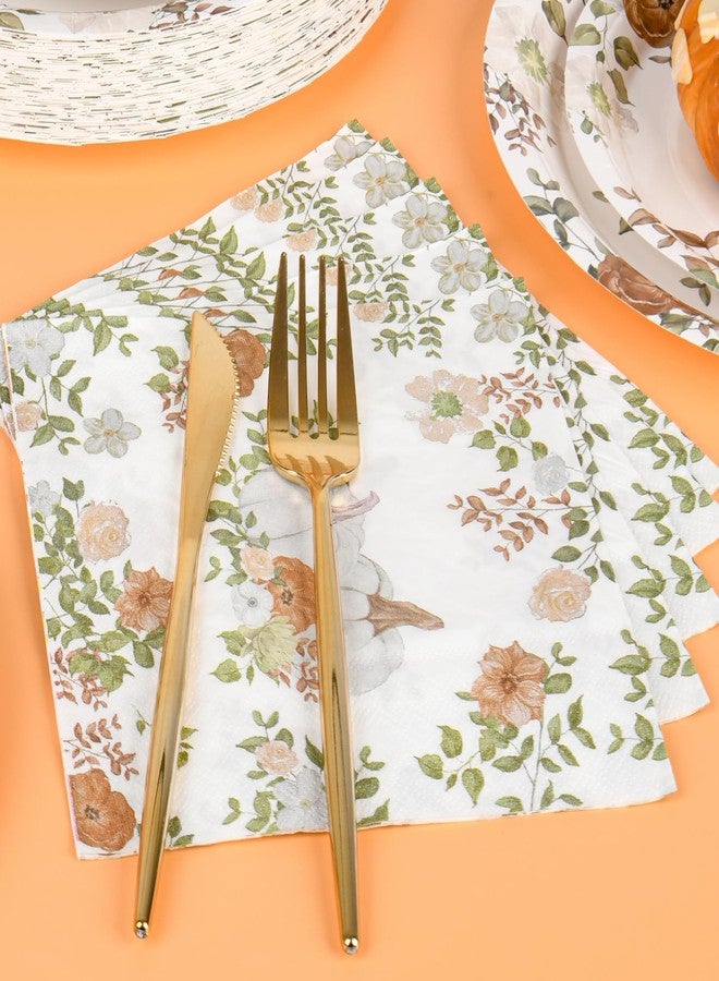 Purhapfre 100Pcs Fall Paper Napkins Party Supplies Autumn Thanksgiving Disposable Napkins White Pumpkin Flower Napkin Tableware Set for Fall Decor Thanksgiving Party Supplies(6.5 x 6.5 Inch) - Image 5