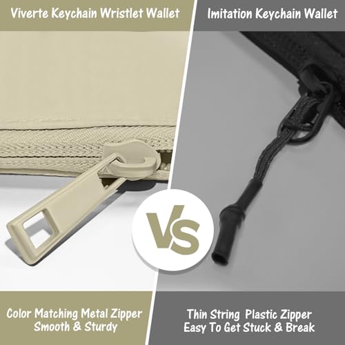Viverte Mini Zip Around Keychain Wristlet Wallets Small Portable Dual Pounch Wristlet Detachable Coin Purse Pocket Gifts for Women Travel Sports Outdoors(Khaki+Cream White) - Image 5