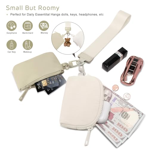 Viverte Mini Zip Around Keychain Wristlet Wallets Small Portable Dual Pounch Wristlet Detachable Coin Purse Pocket Gifts for Women Travel Sports Outdoors(Khaki+Cream White) - Image 4