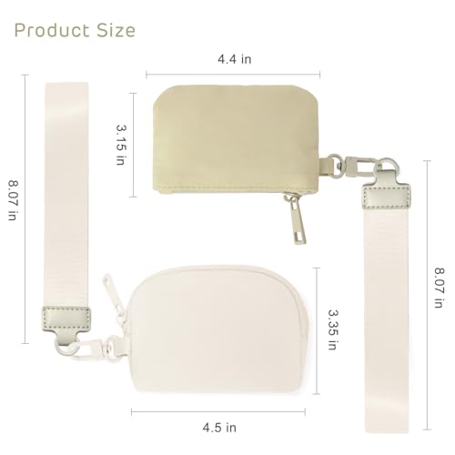 Viverte Mini Zip Around Keychain Wristlet Wallets Small Portable Dual Pounch Wristlet Detachable Coin Purse Pocket Gifts for Women Travel Sports Outdoors(Khaki+Cream White) - Image 3