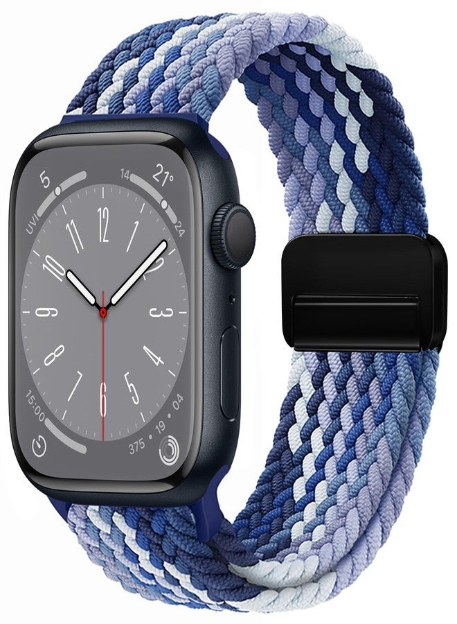 سوار OMECKY المغناطيسي المضفر متوافق مع ساعات Apple Watch Series 11 و10 (46 مم) و9 و8 و7 و6 و5 و4 (42 مم و44 مم و45 مم و49 مم) للرجال والنساء، حزام رياضي مرن من النايلون لساعات iWatch SE/Ultra 1/2/3، لون أزرق G - Image 1