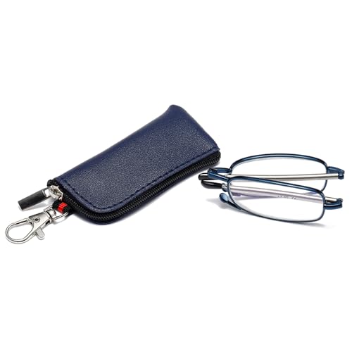 OWTXIS Folding Reading Glasses for Men Women, Keychain Compact Readers Blue Light Portable Pocket Eyeglasses (Blue, +1.25) - Image 1