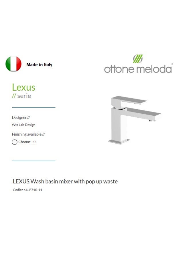 Ottone Meloda Lexus Wash Basin Mixer Faucet with Pop-Up Waste, Chrome - Image 1