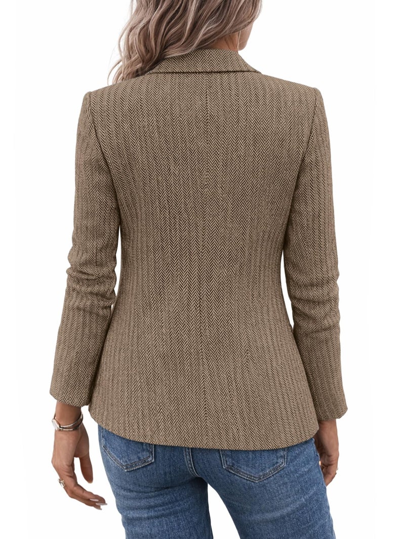 Mina Self Womens Tweed Blazer 2025 Fall Brown Herringbone Trendy Dressy Casual Work Professional Business Outfits Womens Suit Jacket Zhb014 Brown L - Image 4