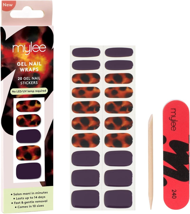 Mylee Tortoise Shell Gel Nail Wraps Mulberry Clash in Session Collection PreCured Gel Stickers No Lamp Needed ChipResistant Glossy Finish Long Lasting Easy to Apply AutumnWinter 2025