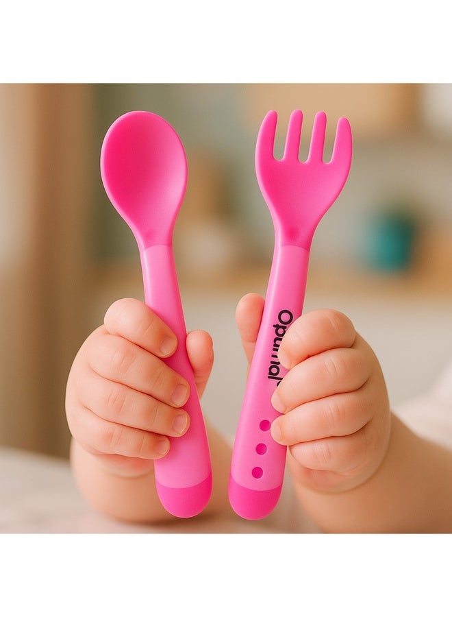 Optimal ملعقة وشوكة سيليكون مرنة، 4 أشهر فما فوق، وردي - Image 3