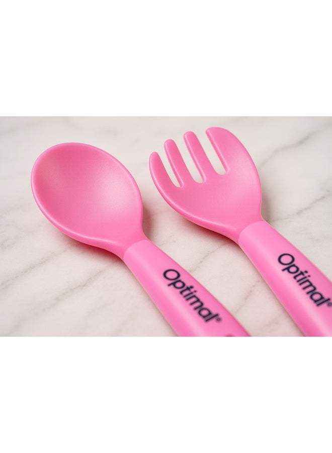 Optimal ملعقة وشوكة سيليكون مرنة، 4 أشهر فما فوق، وردي - Image 2