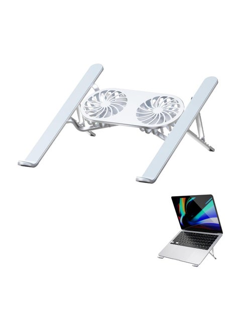 Laptop Cooling Stand – Foldable, Dual Silent Fans, Adjustable Height, LED Lights, Fits 10-15.6 Inch Laptops